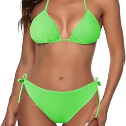 swibona Self Design Women Bikini Green Swimsuit image 5