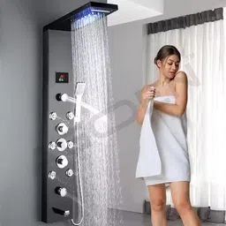 FOURVIEW 304 Grade Stainless Steel Shower Panel 6-in-1 Wall-Mount Shower Tower System with Display LED Rainfall, Waterfall, Body Jets & Handheld Shower Ask ChatGPT-picture-11