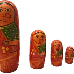 crafts india Hand Paints Nesting Wooden Dolls for Kids - Indian Lady image 2