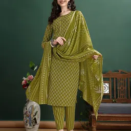 berrylicious Women Cotton Blend Kurta Pant Dupatta Set image 1