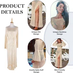 momisy Beachware Lace Dress Self Design Women Bikini Beige Swimsuit image 4