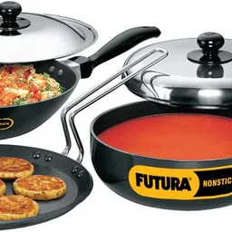 Futura 3 Pc Cookware Set 3-Flat Tava, All-Purpose and Stir-Fry Pan Combo (NSET3) Tawa 22 cm diameter with Lid-image-62