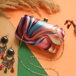 Swisni Printed Box Clutch With Shoulder Strap-image-12