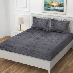 moonroof Woolen, Velvet King Fitted (Elastic) 254 TC Solid Bedsheet image 1