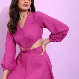 Women Ribbed Pink Above Knee/Mid Thigh Length Dress-image-10