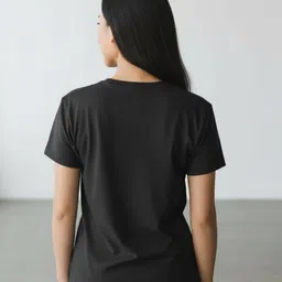 artful Women Graphic Print, Typography Round Neck Pure Cotton Black T-Shirt image 2