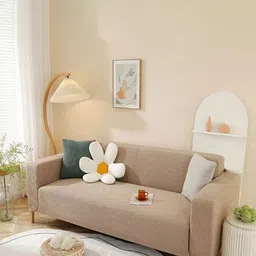 HOUSE OF QUIRK Khaki-Brown Self-Design Jacquard Stretchable Elasticity 3-Seater Sofa Cover With Arms-picture-36