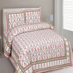 UNIQCHOICE Pink & White Printed Cotton 180 TC King Bedsheet with 2 Pillow Covers-picture-11