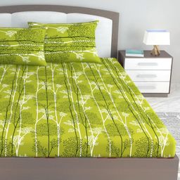 Divine Casa Green & White 144 TC King Bedsheet with 2 Pillow Covers-picture-42