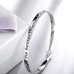 Yellow Chimes Women Rhodium-Plated Silver-Toned & Black Bangle-Style Bracelet-image-38