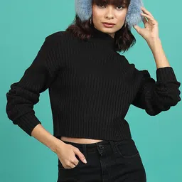 Tokyo Talkies Ribbed Turtle Neck Acrylic Pullover-image-77