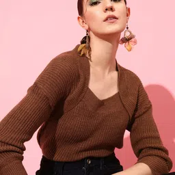STREET 9 Women Acrylic Ribbed Pullover-image-2