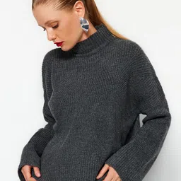 Trendyol Ribbed High Neck Acrylic Pullover-picture-7