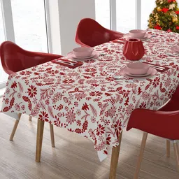HOME COLORS.IN Red & White Floral Printed 4 Seater Rectangle Cotton Table Cover-picture-20