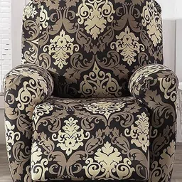 HOUSE OF QUIRK Black & Cream-Coloured Printed Fitted 1 Seater Sofa Cover With Arms-picture-43