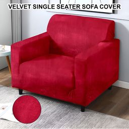 Cortina Red Velvet Stretchable One Seater Sofa Cover With Arms-picture-12