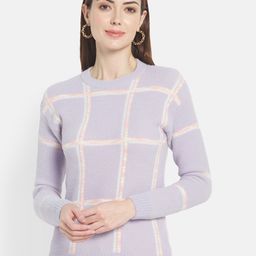 METTLE Women Purple Checked Pullover-picture-1