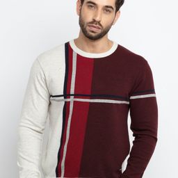 Status Quo Men Maroon & Off White Colourblocked Pullover-picture-24