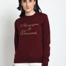 Club York Women Maroon & Yellow Typography Embroidered Acrylic Pullover-image-51