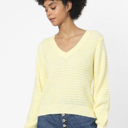 ONLY Women Yellow Self Design Acrylic Pullover-picture-16