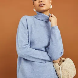 Styli Women Blue Turtle Neck Regular Length Boxy Fit Sweater image 1