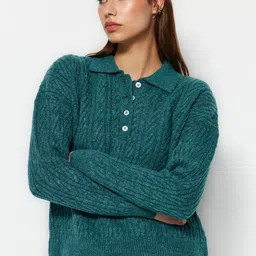 Trendyol Shirt Collar Self Design Cable Knit Pullover-picture-47