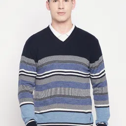 Duke Men Blue & Black Striped Striped Pullover-picture-18