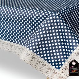 Stylista Blue & White Polka Dots Printed Waterproof Square Shaped 6 Seater Table Cover-picture-10