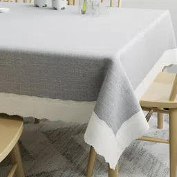 DREAM WEAVERZ Grey & White Solid 6-Seater Table Cover image 3