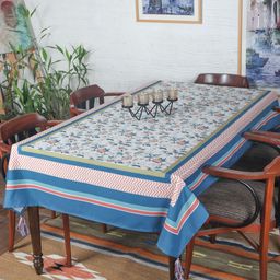 ZEBA Blue & White Floral Printed Rectangle Shaped Table Cover-picture-8