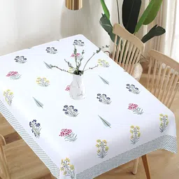 Texstylers White & Grey Floral Printed Anti Slip Cotton 6 Seater Table Cover-picture-37
