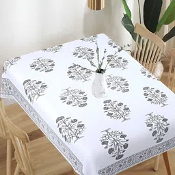 Texstylers White Floral Anti-Slip Cotton 6-Seater Table Cover-image-81