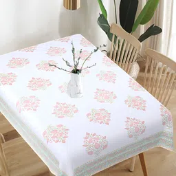 Texstylers White Floral Anti-Slip Cotton 6-Seater Table Cover-image-16