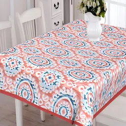 Texstylers Blue & Red Ethnic Motifs Anti Slip Cotton 6 Seater Table Cover-image-35