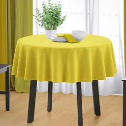 HOME COLORS.IN Yellow Cotton Round 2-Seater Table Cover image 1