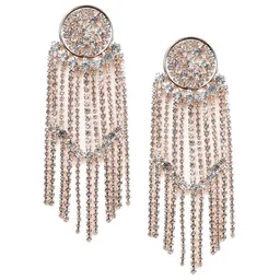 ODETTE Gold-Plated Crystal Studded Contemporary Drop Earrings image 1