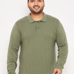 Club York Plus Size Chevron Self Design Polo Collar Cotton Pullover-picture-28