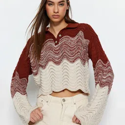 Trendyol Cable Knit Acrylic Spread Collar Crop Pullover Sweaters-picture-36