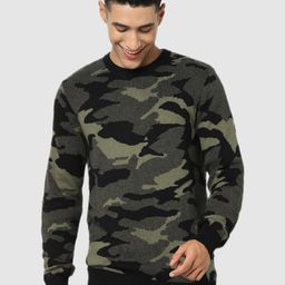 Celio Men Black & Khaki Camouflage Regular Fit Sweater-picture-36
