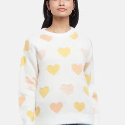Honey by Pantaloons Women Off White & Yellow Printed Pullover Sweaters image 1