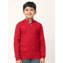 Purple United Kids Boys Cable Knit Self Design Mock Collar Acrylic Pullover Sweater-picture-36