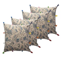 Contrast Living Brown & Blue 4 Pieces Floral Cotton Square Cushion Covers-image-42