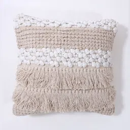 Art Avenue White & Beige Self Design Textured Cotton Square Cushion Cover-image-94