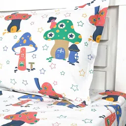 Divine Casa White & Green Geometric 144 TC Single Bedsheet with 1 Pillow Covers image 5