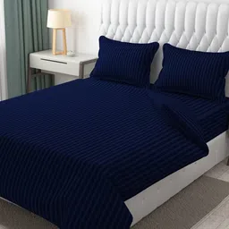 Hammer Home Navy Blue Striped 200 TC King Bedsheet with 2 Pillow Covers image 2
