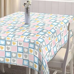 Arrabi Blue & White Geometric Printed 6-Seater Table Cover image 2