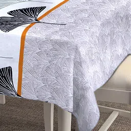 Arrabi Unisex Grey & White Printed Pure Cotton 6 Seater Table Cover image 2