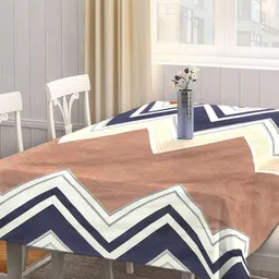 Arrabi Brown & White Geometric Printed 8-Seater Table Cover image 3