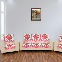 BIGGER FISH Pink 10 Pieces 5 Seater Self Design Sofa Covers image 2