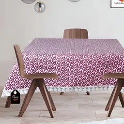 Stylista Pink & White Abstract Printed Waterproof Square 4 Seater Table Cover image 4